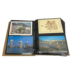 Album of Victorian and later Postcards, including WWII silk embroidered postcards, various ships, cartoons etc 