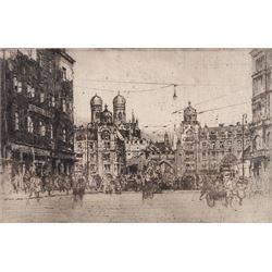 Luigi Kasimir (Austrian 1881-1962): Munich, etching signed in pencil 12.5cm x 19.5cm: Herbert Hampton (British 1862-1929): Westminster Abbey, etching signed in pencil 32cm x 23cm (2)