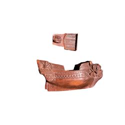 19th century treen snuff box in the form of a ship, with carved detail including windows and mythical figures, L15cm, H6cm