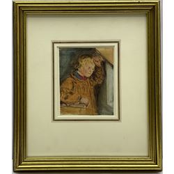 William Henry Hunt (British 1790-1864): Portrait of a Farm Boy, watercolour signed 11cm x 9cm