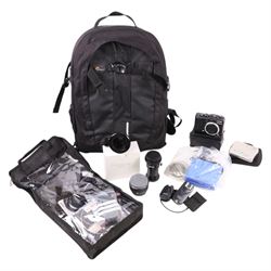 Canon G7 Powershot camera, Samsung Digimax i5 camera and a collection of camera equipment,...