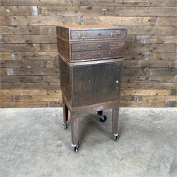 Luxor - industrial modular cabinet, three sections comprising single drawer, double drawer and single cupboard, raised on stand; and a tall industrial cabinet