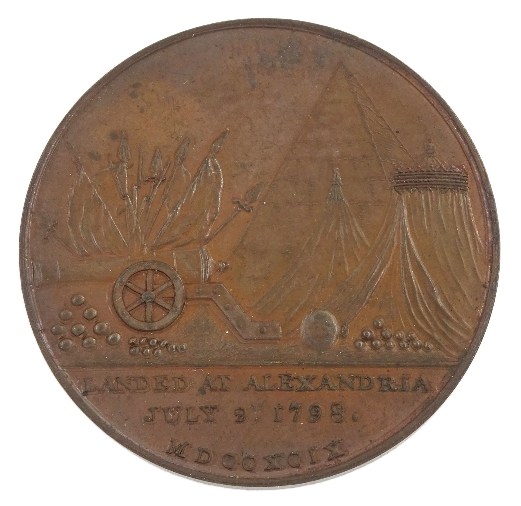 Napoleon Bonaparte commemorative bronze medallion, 'General of the French army in Egypt', 'Landed at Alexandria July 2 1798'