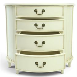 Laura Ashley - 'Clifton' demi-lune chest, fitted with four graduating bow-front drawers with brass swan neck handles, raised on turned supports, in ivory finish