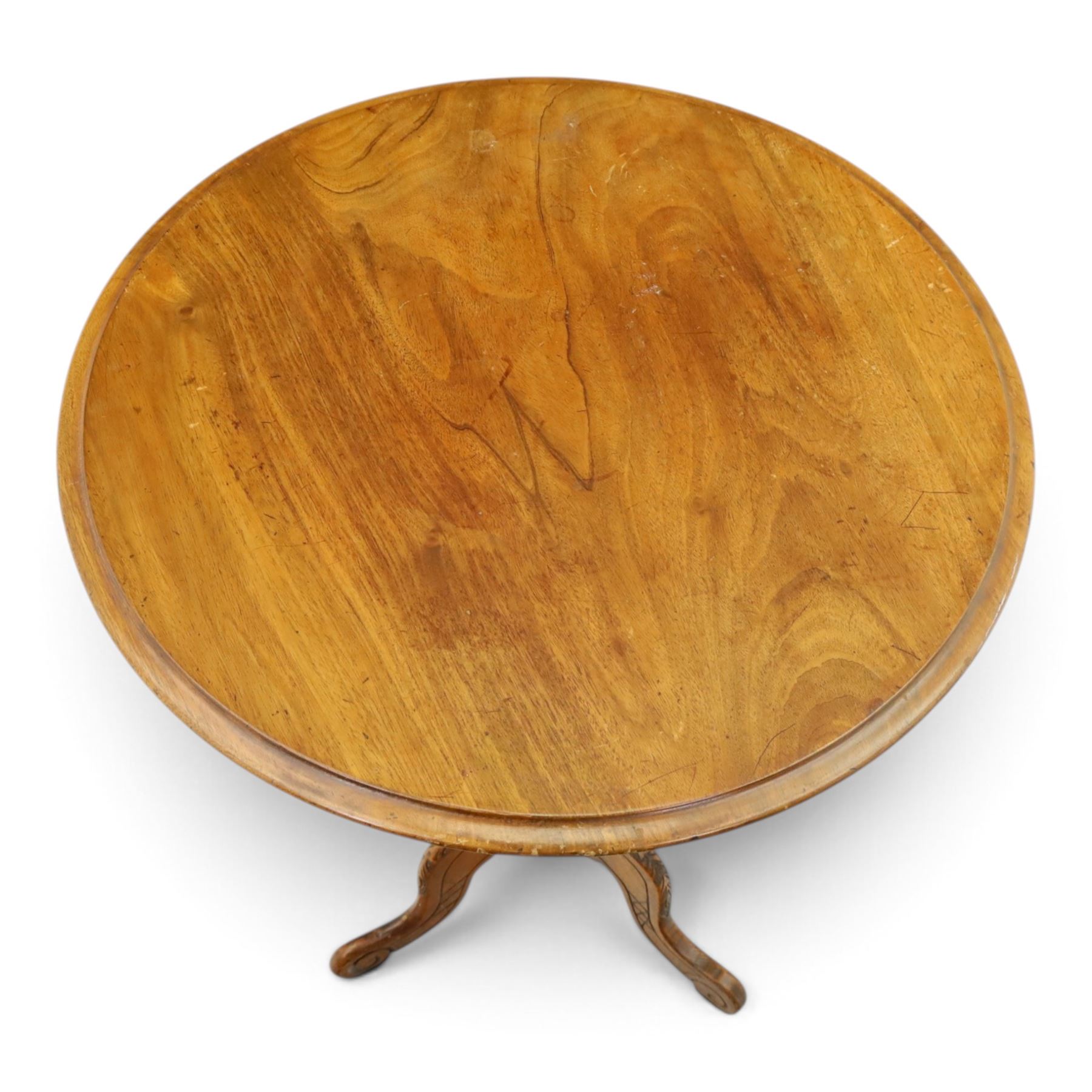 Victorian walnut pedestal occasional table, circular top ,raised on turned column with scroll feet