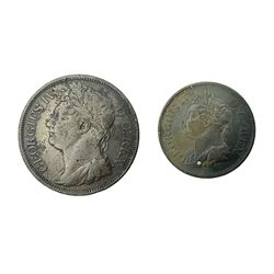 George IV Ireland 1822 penny and 1823 half penny 'Hibernia' coins