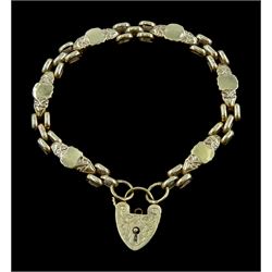 9ct gold fancy link bracelet, with heart locket clasp, hallmarked