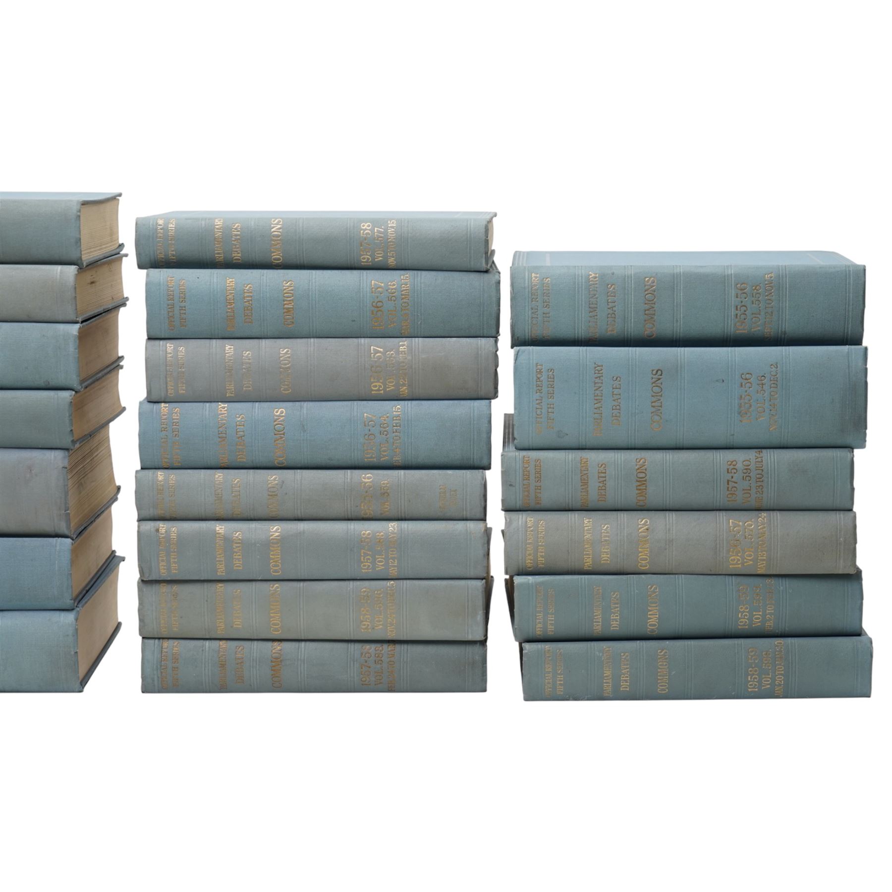 Hansard - House of Commons Parliamentary Debates covering the period 1952-1960, thirty nine volumes in original blue boards 
Provenance: property of a Nobleman