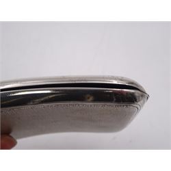 Edwardian silver cigarette case, of rectangular form with engine turned decoration throughout and engraved cartouche to front cover, hallmarked Colen Hewer Cheshire, Chester 1906, H8.6cm
