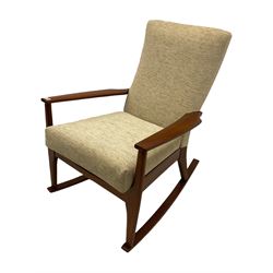Parker Knoll - medium beech rocking chair, upholstered in cream fabric