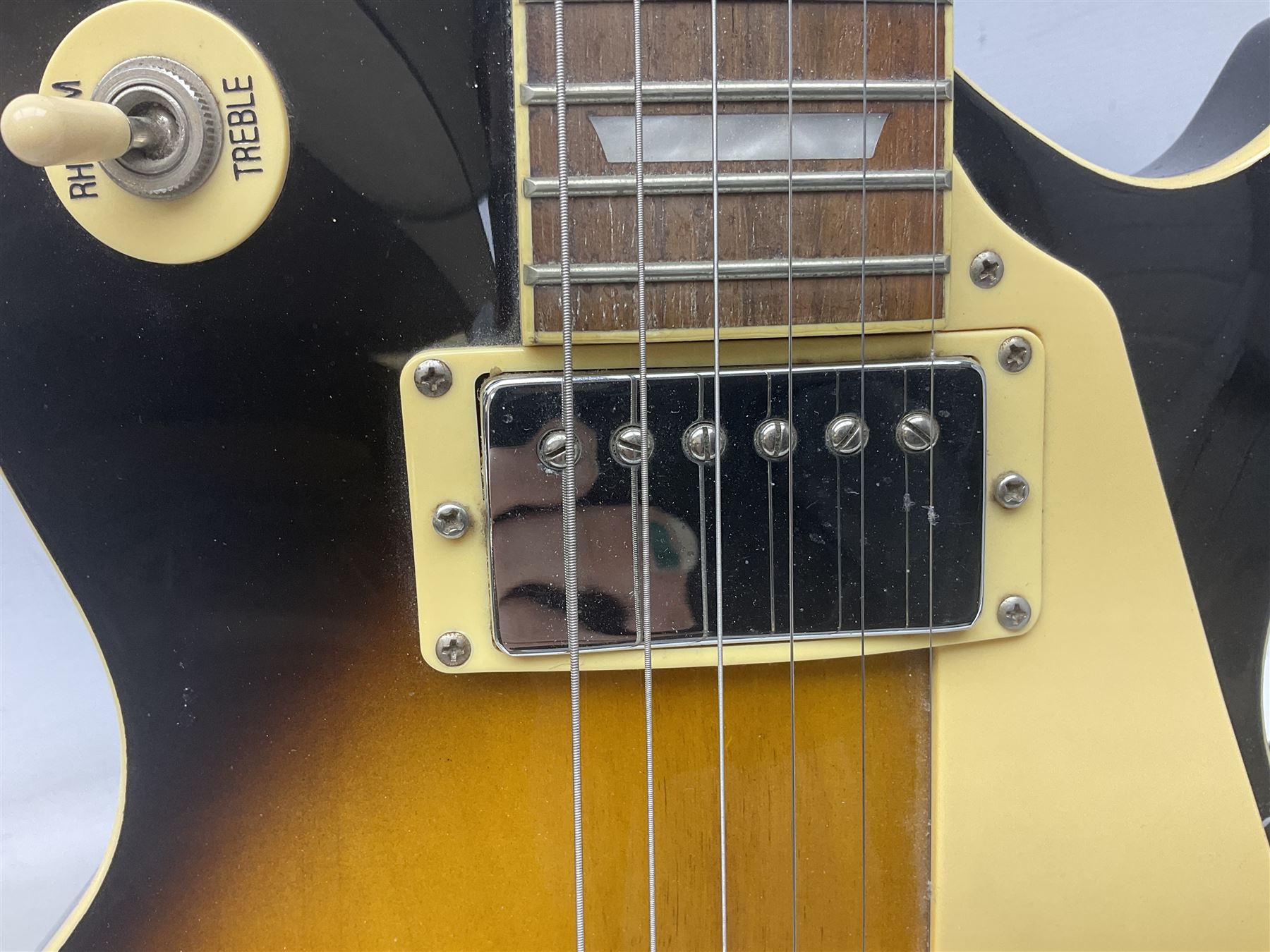 Aria Les Paul style electric guitar, no.037704CH L102cm; with amplifier, soft carrying case and stand; together with various guitar songbooks etc