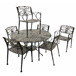 Heavy Aluminium circular garden table, and six wide seat chairs with ‘star’ backs - THIS LOT IS TO BE COLLECTED BY APPOINTMENT FROM DUGGLEBY STORAGE, GREAT HILL, EASTFIELD, SCARBOROUGH, YO11 3TX