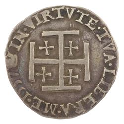 Scotland, Mary, first period, 1557 testoon coin, cross potent obverse, crowned shield reverse, approximately 5.9 grams
