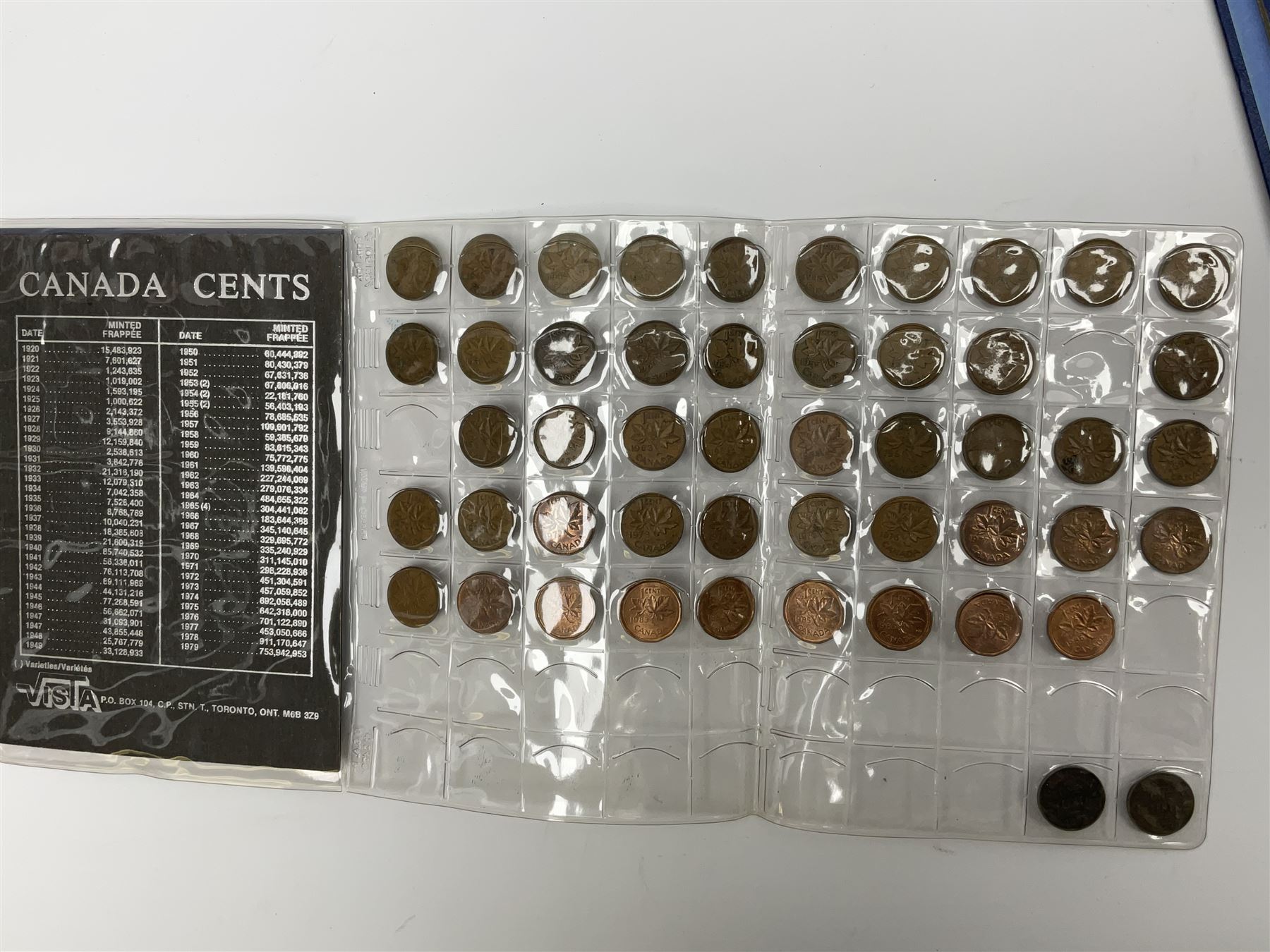 Mostly Canadian coins including 1967 six coin set, various Canadian 50 cent coins, various nickels, Royal Canadian Mint 1990 specimen coin set in blue folder with outer sleeve, various Canadian dollars etc, in folders and loose