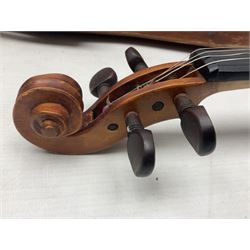 20th century French violin with 36cm one-piece maple back and ribs and spruce top L59cm overall; in mahogany stained wooden carrying case