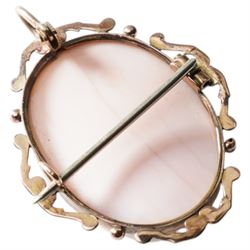 Early 20th century cameo brooch carved as a female bust, in ornate rose gold mount 