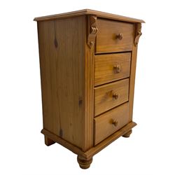 Pair of pine pedestal chests, fitted with four drawers