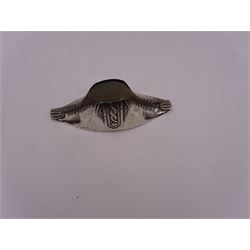 Edwardian silver novelty pin cushion, in the form of a bicorn hat, with embossed rope detail and bands of acorns and oak leaves, with cushioned centre, hallmarked S Blanckensee & Sons Ltd, date letter worn and indistinct, H3.5cm