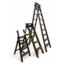 Slingsby - large pair of wooden ladders; G A Jones's - wooden steps; and a small wooden step ladder (3)