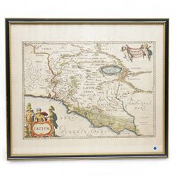 Jan Jansson (Johannes Janssonius) (Dutch 1588-1664): 'Latium', 17th century engraved map of Central Italy and Rome with hand-colouring pub. c.1653, 36cm x 49cm