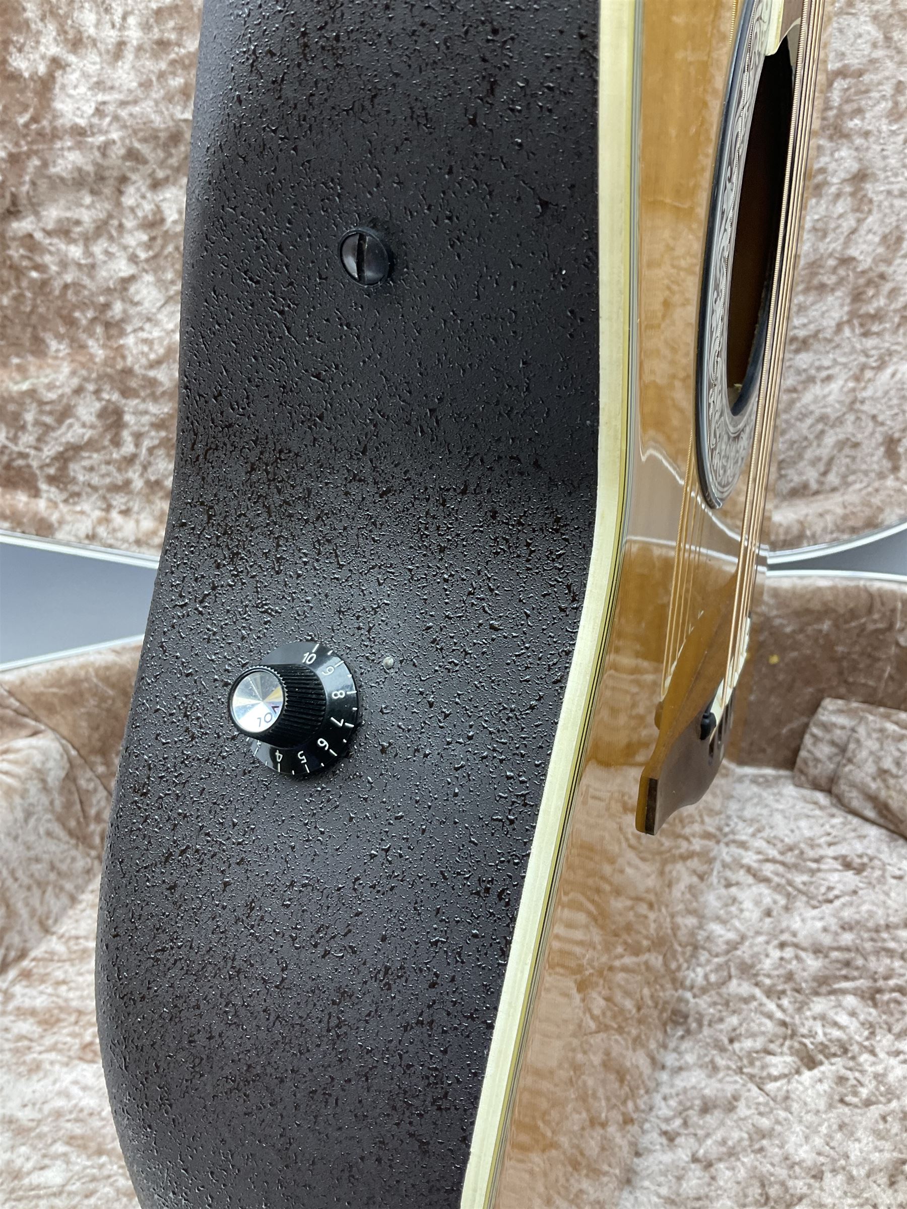 Ovation Ultra Series Model No.1512 electro acoustic guitar, 1980s/90s with textured black bowl back, natural spruce top and mahogany neck, serial no.232916 L104cm; in Hiscox Liteflite case with GuitarKes Workshop set-up and service certificate date October 2021
