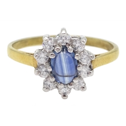 Silver-gilt sapphire and cubic zirconia cluster ring, stamped Sil