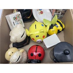 Collection of Ringtons novelty ceramics including money boxes, salt and pepper shakers, etc