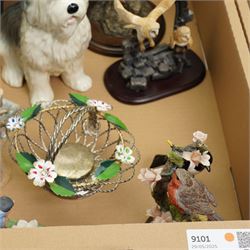 Beswick model of a Magpie, Border Fine Arts Friesian cow and calf, Country Artists owl and other items in two boxes