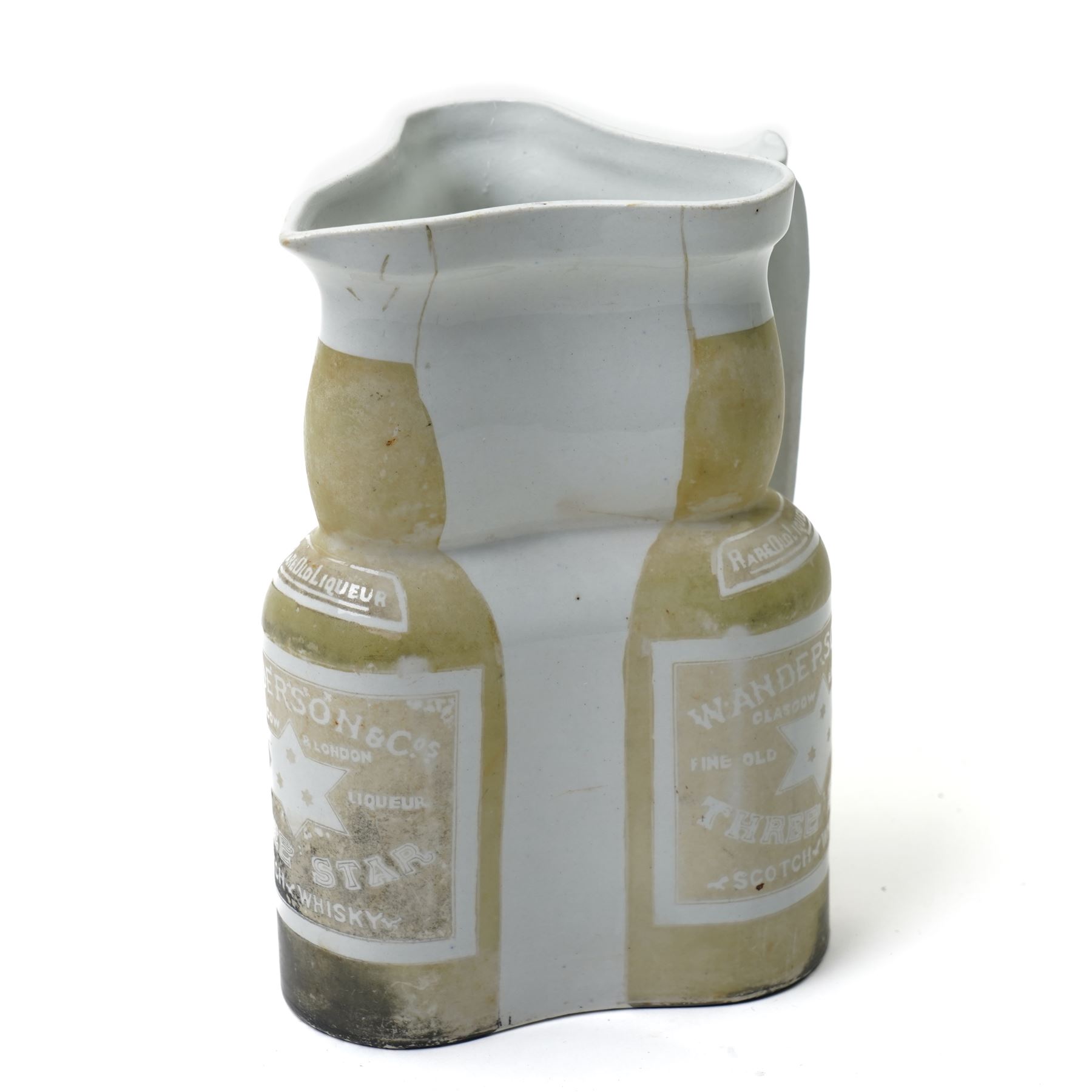 Early 20th century W. Anderson & Co. Three Star Scotch Whisky water jug, circa 1905, by Hollinshead & Kirkham, Tunstall (H&K), printed marks beneath and registration no. 447087 