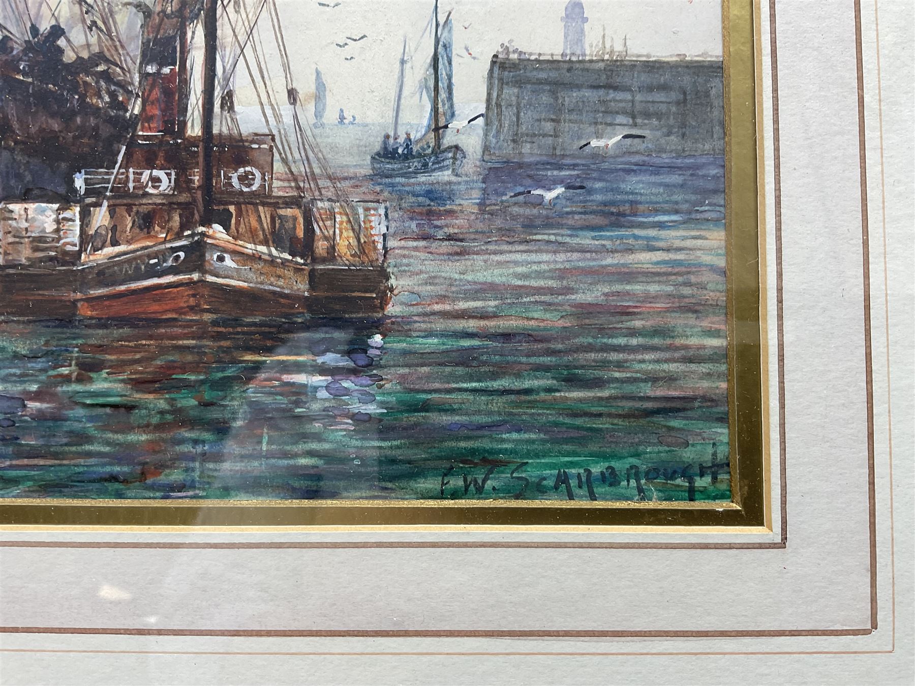 Frank William Scarbrough (British 1863-1945): 'Sail and Steam - Whitby', watercolour heightened with white signed, inscribed verso 17cm x 23cm 