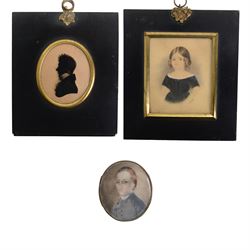English School (late 18th-early 19th century)
Two portrait miniatures and a silhouette de...