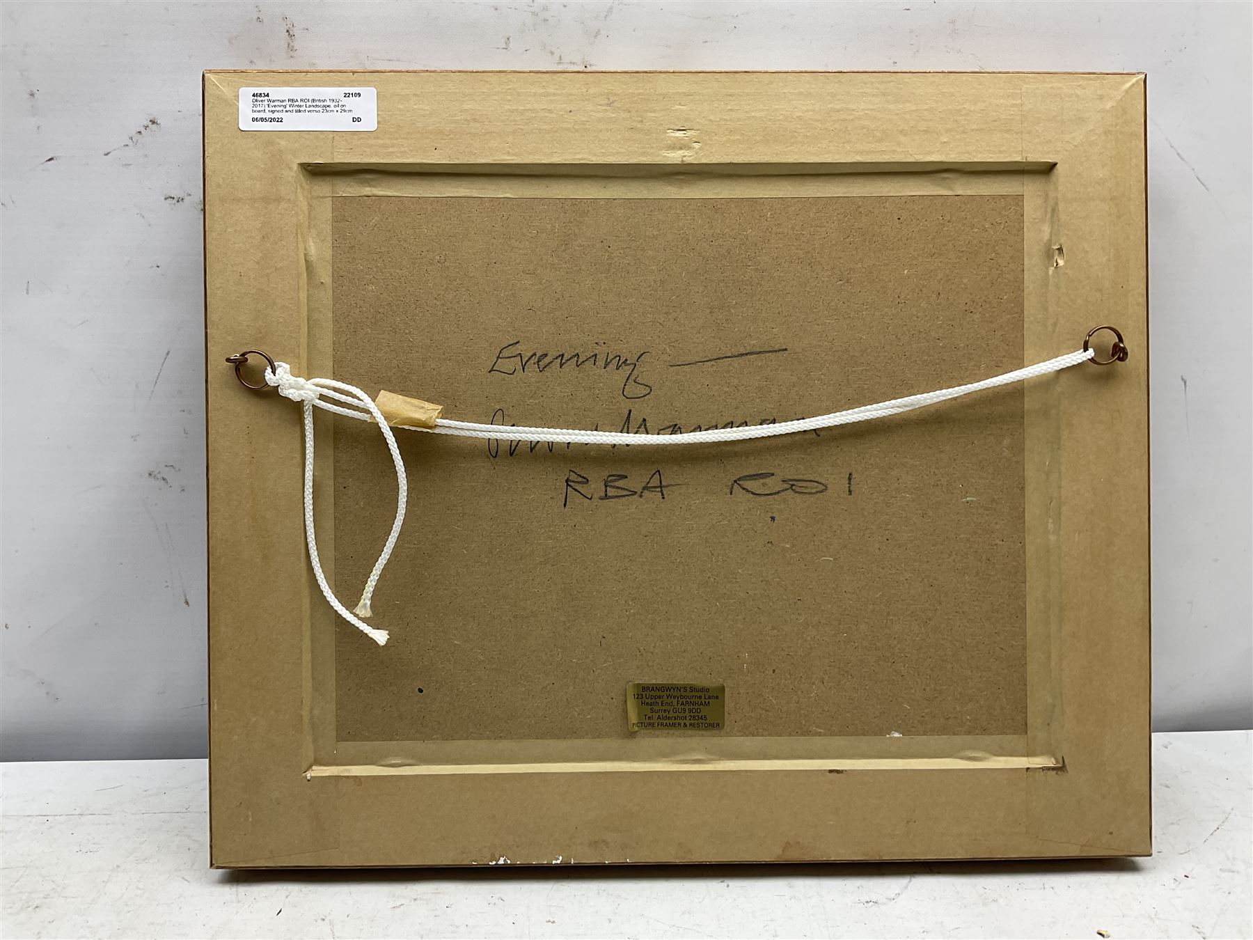 Oliver Warman RBA ROI (British 1932-2017): 'Evening' Winter Landscape, oil on board, signed and titled verso 23cm x 29cm
