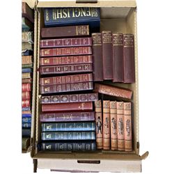 Large collection books, to include Dickens novels, Punch Humour, British Encyclopaedia volumes and six volumes of Crowned Masterpieces of Eloquence, etc, in four boxes 