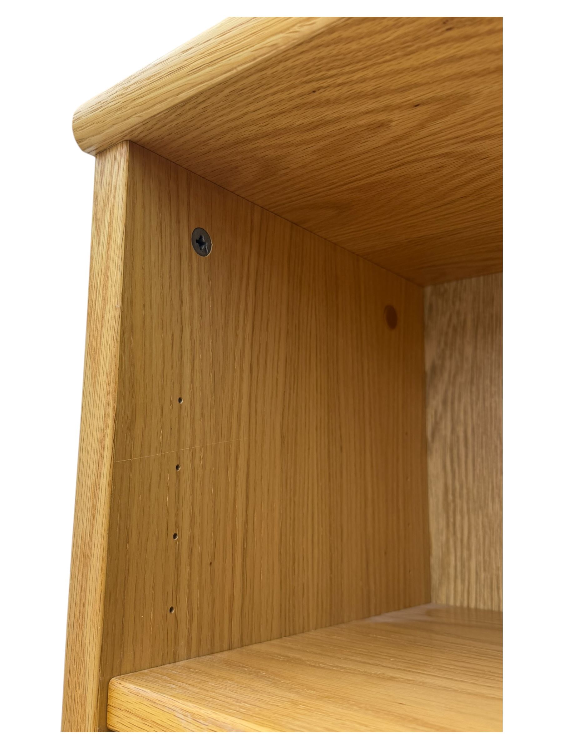 Light oak 6' open bookcase, five adjustable shelves