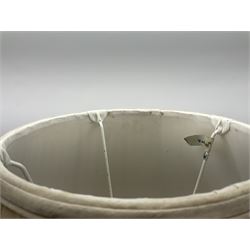 Table lamp of baluster form, decorated in the Oriental style with phoenix and dragon amidst blossoming flowers, with plated cream fabric shade, lamp base not including fixtures H35cm