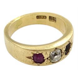 Early 20th century 9ct gold gypsy set ruby and diamond ring