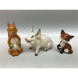 Collection of Beswick comical figures to include dog with toothache, dog with ladybird on nose no.804, penguin with umbrella, geese, duck, squirrel no. 1009 etc (15)