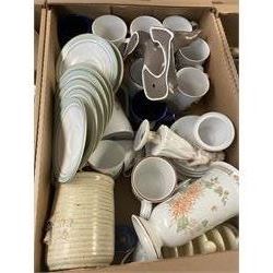 Collection of ceramics, including Royal Doulton Berkshire tea wears, Brambley Hedge trinket dish and bowl, Lurpak butter dish and toast rack etc, in four boxes  