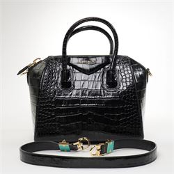 Givenchy - ‘Antigona’ Small Bag, introduced circa 2011 under Riccardo Tisci, in black crocodile-embossed calf leather, with twin top handles and detachable wide shoulder or crossbody strap, with gold tone hardware, unused with original dust bag