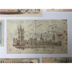 Banknotes including United Kingdom of Great Britain and Ireland, Fisher third issue one pound banknote 'L1 72 No. 942996' and The Bicentenary of Steam Coin First Day Cover