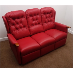  Three seat sofa upholstered in red leather (W175cm) and matching electric reclining armchair (This item is PAT tested - 5 day warranty from date of sale)(2)  