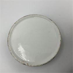 Two 19th century continental teapots and warmers, each teapot upon a cylindrical warming base in the form of a castle, hand printed with winter landscapes, largest H22cm 