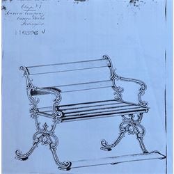 Carron Foundry - two pairs of 19th century cast iron garden bench ends, ornate detail with...