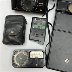 Collection of cameras to include: Polaroid 600 Land Camera SLR 680 with auto focus/auto strobe, Rollei XF 35, Canon ML AF35, Fuji TW-300, Balda Baldina Compur-Rapid, YASHICA LYNX-5000, Canon Canonet QL19, flash bar and two light meters in one box