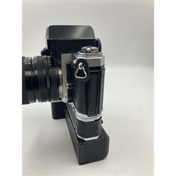 Nikon F2A Photomic camera body, serial no. 7844439, with 'Nikon Zoom-NIKKOR 35-70mm 1:3.5-4.8' lens, serial no. 5352031, Nikon MD1 Motor Drive, serial no. 208608 and Nikon MB1 battery pack