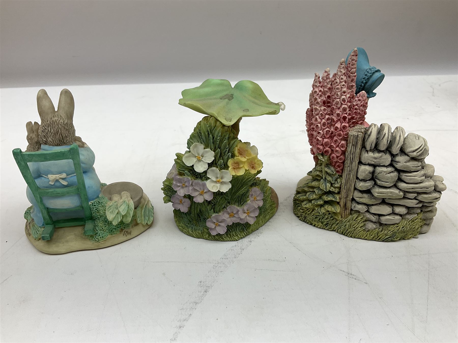 Border Fine Arts Beatrix Potter figures, to include Tableau no. 669814, The Tale of Ginger and Pickles no.A0460, Peter Rabbit in the Garden 739499, Mr Jeremy Fisher A0621, Tabitha Twitchit Brushing Kittens A0625, many with original boxes  