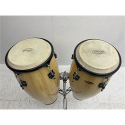 Pair of Stagg conga drums, top D24cm; with central stand
