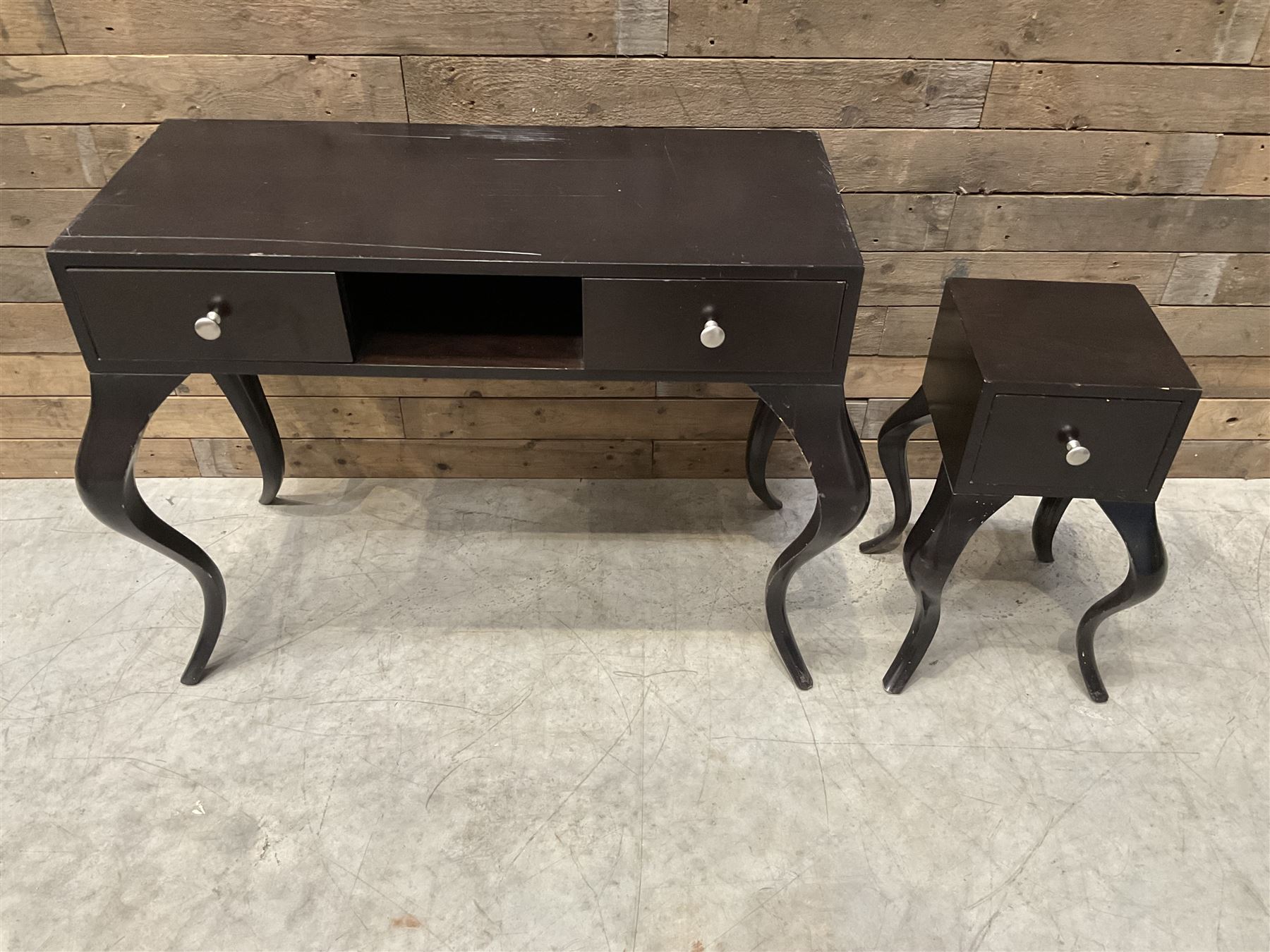 Rosewood finish console dressing table, fitted with two soft-close drawers and matching bedside chest (2)