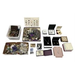 Quantity of costume jewellery to include silver earrings stamped 925, bracelets, cufflinks, necklaces etc in one box