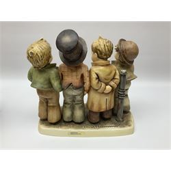 Large Hummel figure group by Goebel, Funfair, with a wooden plinth, together with Hummel figure group, Harmony in Four parts, largest H28cm  